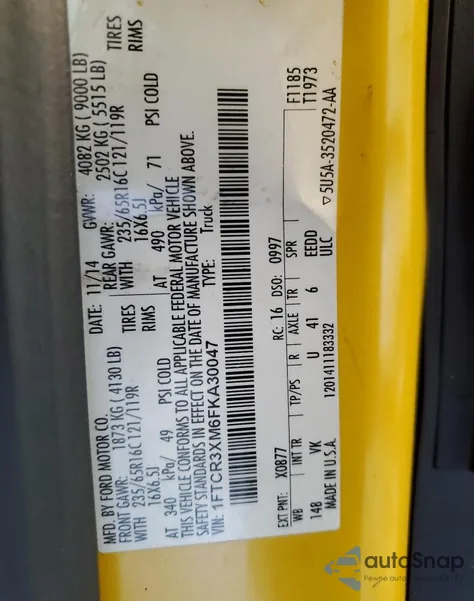 2015 Ford Transit T-250 из США, поврежденный, VIN 1FTCR3XM6FKA30047